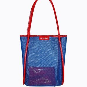 Poppy Lissiman Nana Tote Bag Blue Red Cherry Mesh